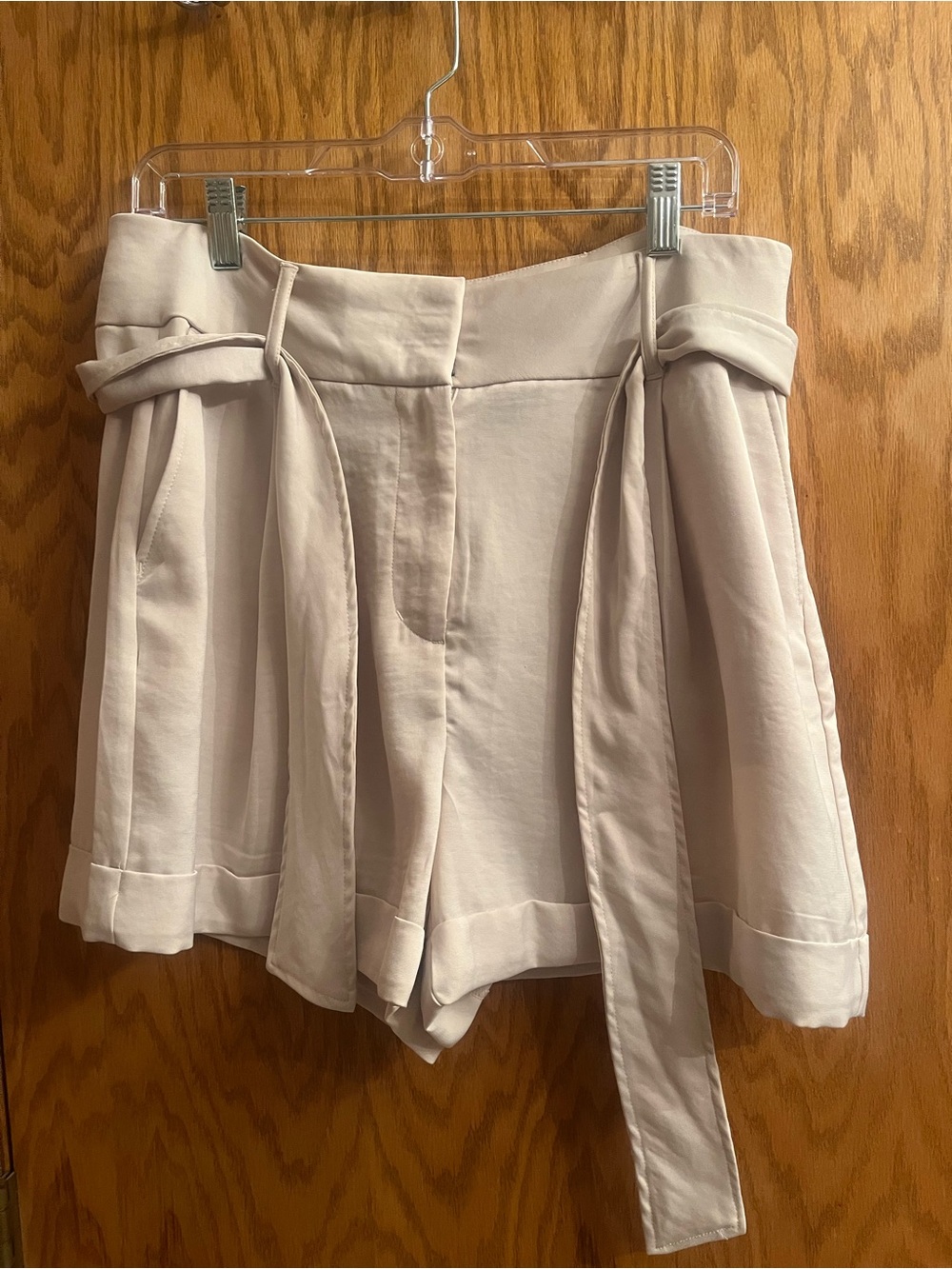 Express High-Waist Tie-Belt Shorts in Light Cream